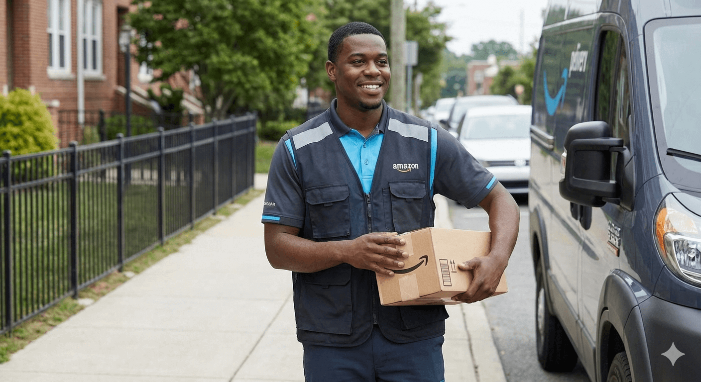 Delivery associate with package