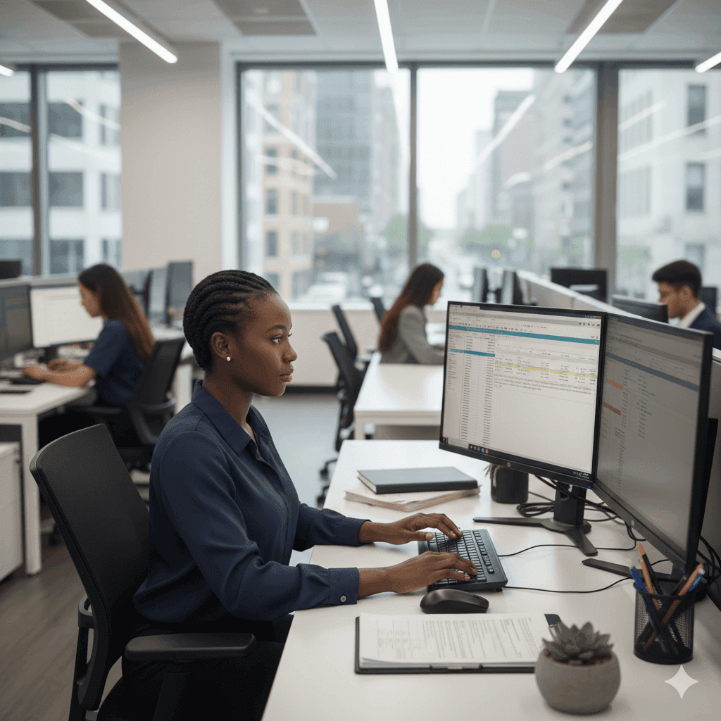 Data entry clerk at computer